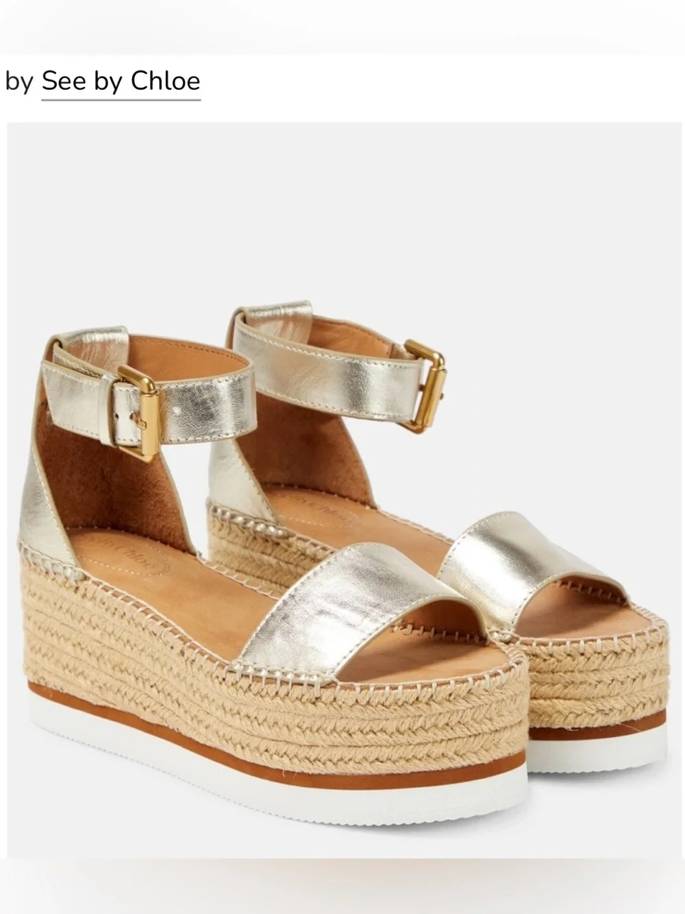 See By Chloe  Platinum Leather Ankle-Strap Platform Espadrilles EU 40 US 10 new